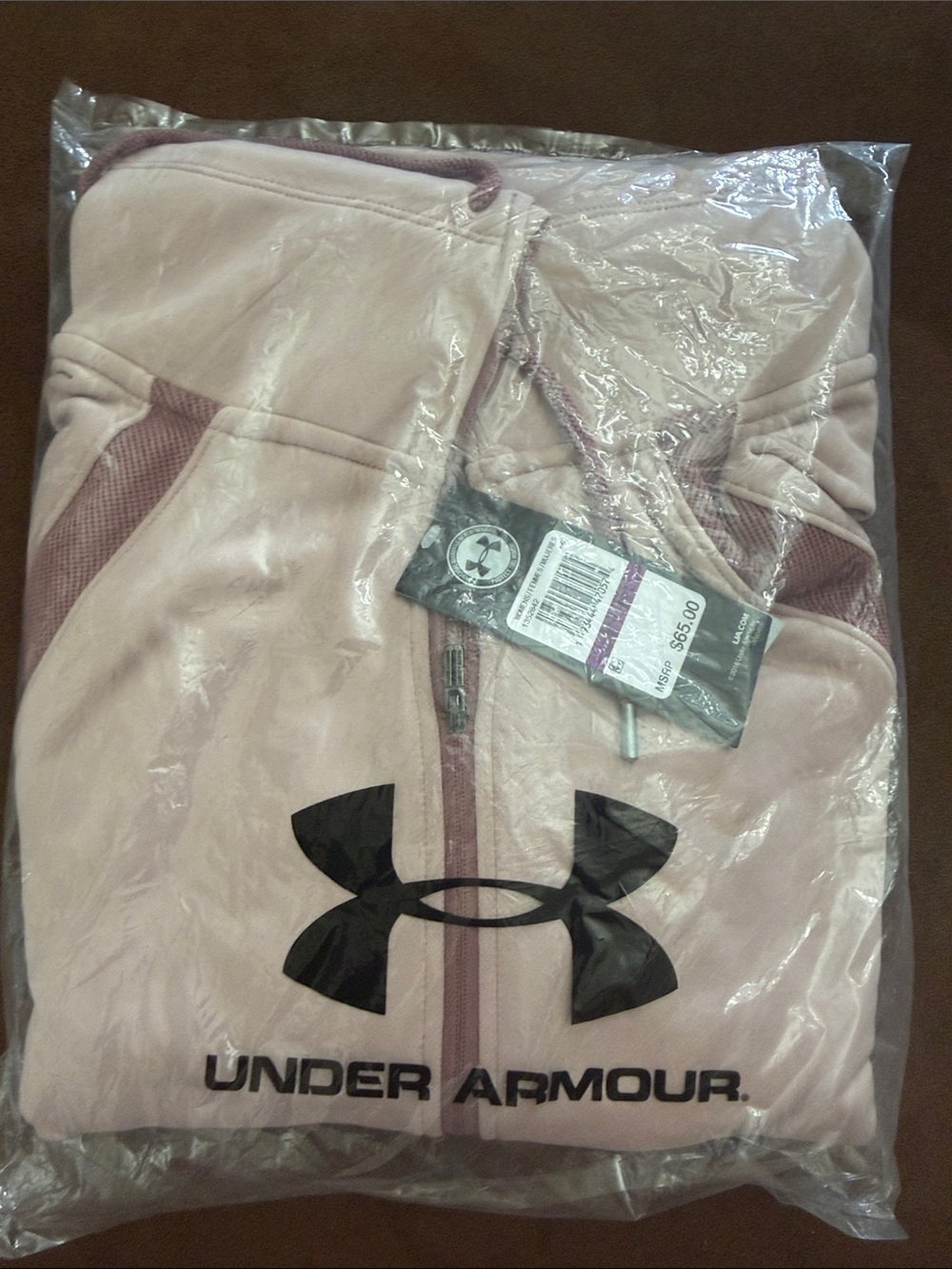 Under Armour Women’s Light Pink Zip Sweatshirt with White Logo Size XXL New
